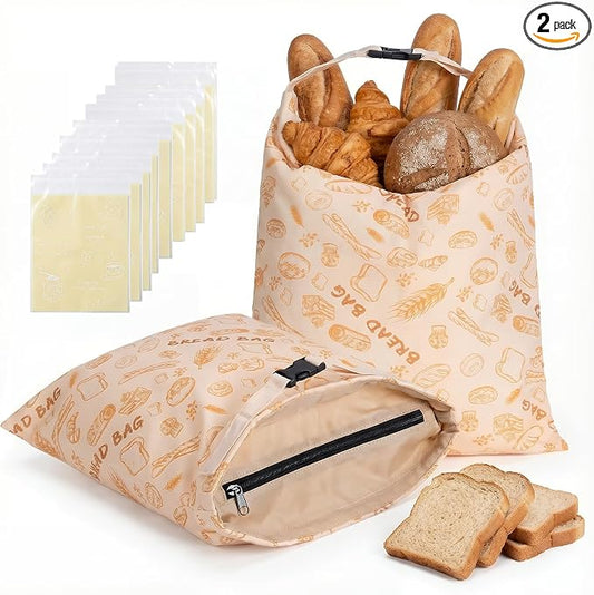 2 Pack Reusable Beeswax Bread Bags, 17x13 Inches Large Linen Sourdough Keeper, Natural Beeswax Lining, Plastic-Free Eco-Friendly Food Storage for Homemade Bread, Keep Fresh Longer