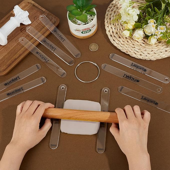OLYCRAFT 10Pc 1/2/3/4/5mm Clay Depth Guides for Polymer Earrings DIY Making | Clear, Acrylic Polymer Clay Depth Guide Set, Adjustable Clays Rolling Pin Guide, with Protective Film, Clays Rolling Tools