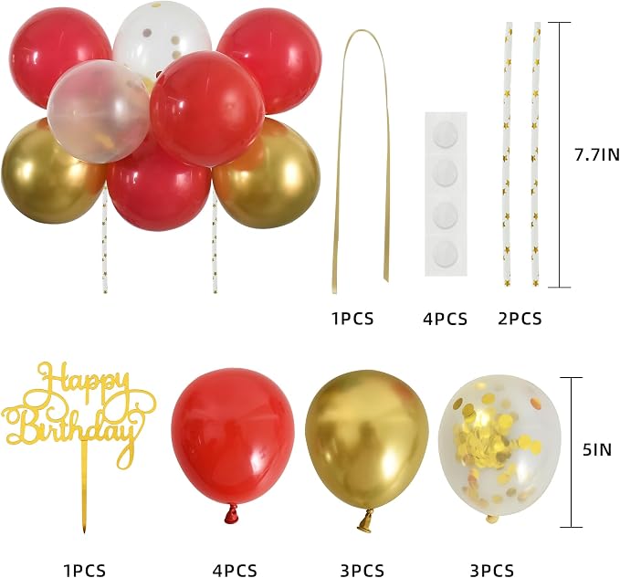 BEISHIDA Happy Birthday Cupcake Toppers - Red Gold Mini Balloon Cloud Birthday Cake Decorations for Wedding Anniversary Valentine's Day Decorations