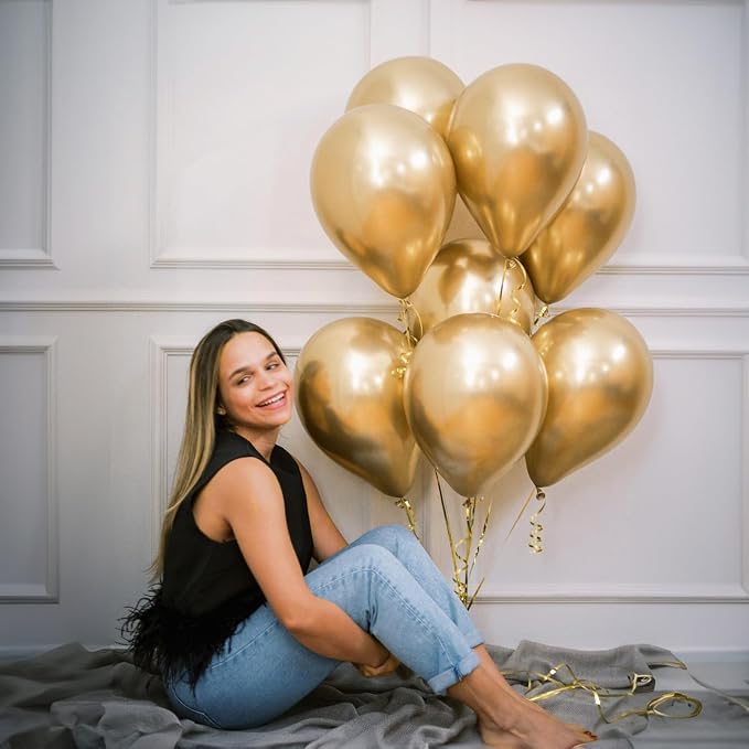 Jobkoo Gold Balloons 12 Inch 100 Pack, Metallic Gold Balloons Chrome Gold Metallic Balloon Shiny Matte Golden Latex Balloons for Birthday Graduation Anniversary Baby Shower Wedding Party Decorations