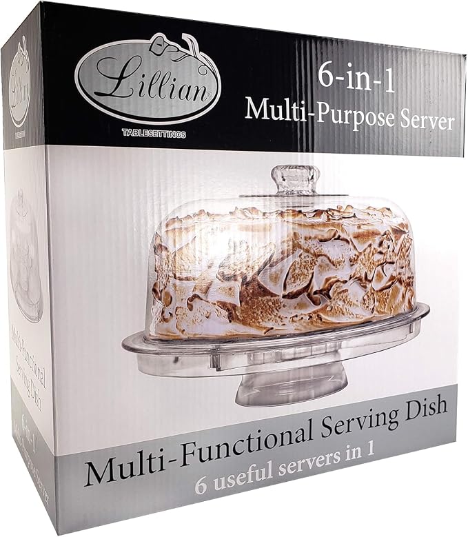 Cake Stand with Dome Cover, 6-in-1 Multi-Purpose Use, Cake Stand with Lid, Serving Platter, Punch Bowl, Desert Platter and More, BPA Free - Case of 6