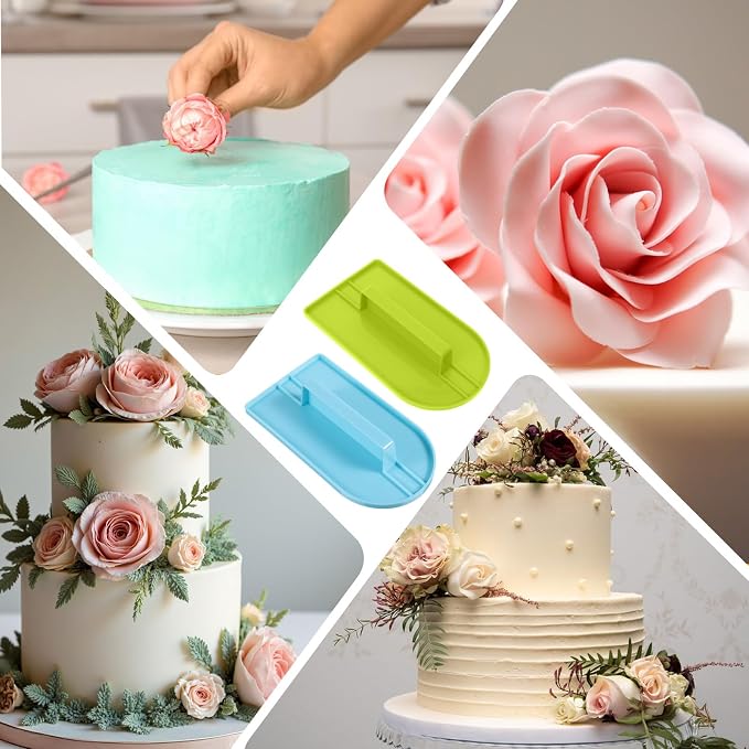 2 PCS Fondant Smoothing Tool, Cake Decoration Icing Smoother, Plastic Fondant Icing Smoother Polisher, Icings Scraper Paddle Tool for Cake Decoration Tools (Green, Blue)