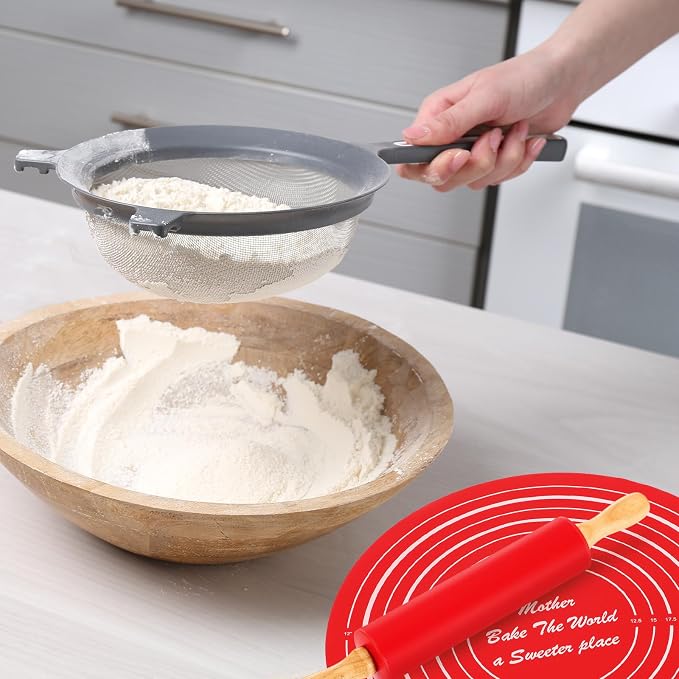 uxcell 6.7 Inch Silicone Rolling Pin and Pastry Baking Mat Set Small Dough Roller with Wood Handle for Pizza Pastry Fondant Home Kitchen, Green