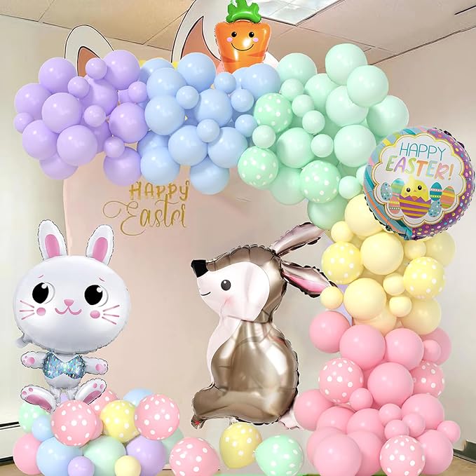 Yumiche Easter Balloon Arch Spring Balloon Garland Arch Ki With Pastel Balloons,Bunny And Carrot Foil Balloons for Easter Decorations