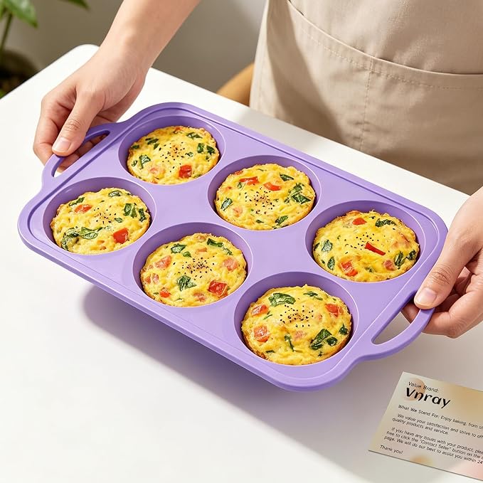 4 Inch Jumbo Silicone Muffin Top Pan with Metal Frame, Non Stick Silicone Egg Mold for Oven, Large Whoopie Pie Baking Pan with Handle for English Breakfast Sandwich, Egg Bite, Bun Tart, Purple