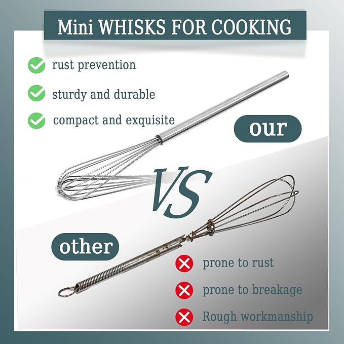 10 Inch Mini Whisk, 304 Stainless Steel Small Whisk for Cooking, Baking & Deep Containers, Anti-Rust Mixing Tool for Eggs, Sauce