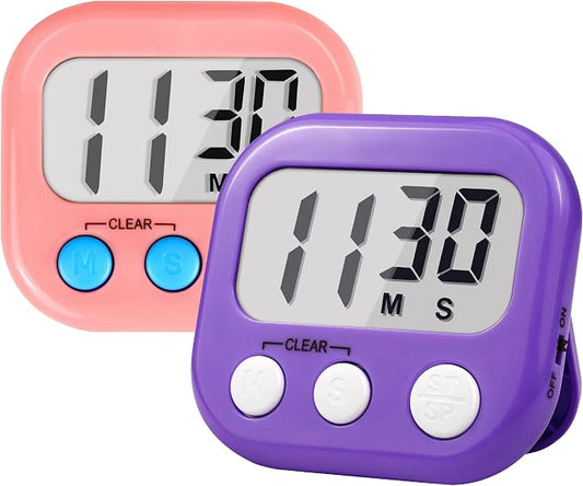Timer for Kids Teachers Supplies Digital Kitchen Timers for Cooking Large Magnetic Classroom Timer 2Pack-Pink Purple