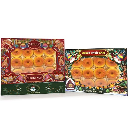 qiqee Christmas 14x10x2.5 inch Auto-pop Up 12Pcs Cookie Box with Window Retro Christmas Pastry Macaron Bakery Box for Christmas