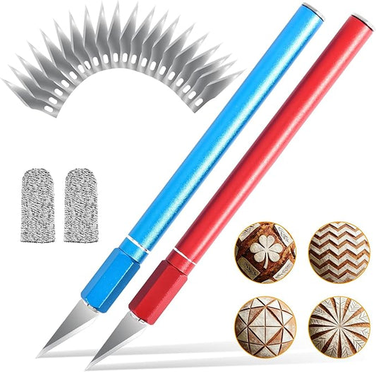 Upgraded Bread Lame with 10 Blades - Professional sourdough Scoring Tool for bread scoring tool Safety Cover & Ergonomic Handle - Premium Bread Scoring Knife for Artisan Bread Making (2, Red and Blue)