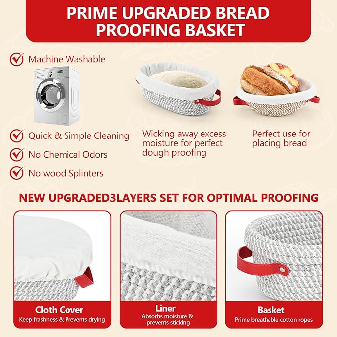 Sourdough Starter Kit, Bread Baking Supplies with Sourdough Jar 9" Round & 10" Oval Proofing Basket Magnetic Bread Lame Resuable Bread Bag, Breads Making Kit Sour dough Gifts for Bakers Women Wife Mom
