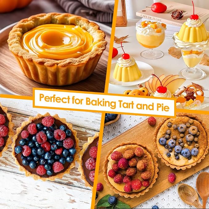 6 Pack Mini Pie Pans, 6.1 Inch Mini Pie Tins Heavy Duty Deep Quiche Pan, Carbon Steel Mini Tart Pan Nonstick Reusable Pie Pans Fluted Side with Oil Brush&Silicone Scrubber
