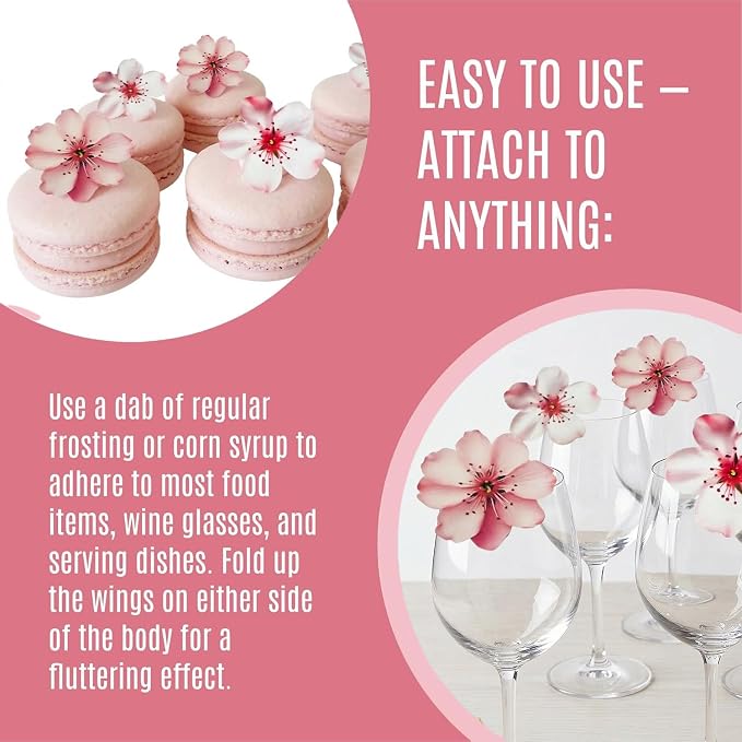 NEW Sugar Robot - Edible Wafer Cherry Blossoms for cake decorating - Small Size - Edible flowers cake decorations - Premium Crafted - Made in the USA Cake -Set of 24 (Wafer Flowers)