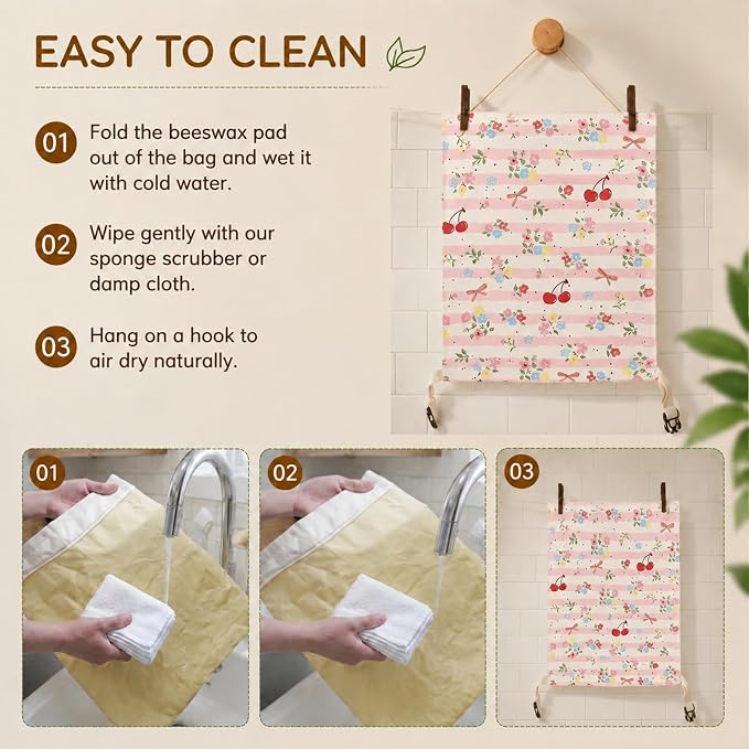 Bread Bags for Homemade, Natural Beeswax Bread Bag 2 Pack XL 13x17 Inch, Reusable Organic Cotton Linen Storage Bags, Beeswax Bread Bags for Sourdough, Keeps Bread Fresh Longer (Cherries)