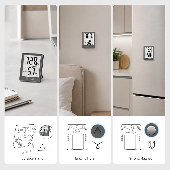 DOQAUS Digital Hygrometer Indoor Thermometer Room Thermometer with 5s Fast Refresh Temperature Humidity Monitor for Bed Room, Baby Room, Basement, Greenhouse, Office (Grey)