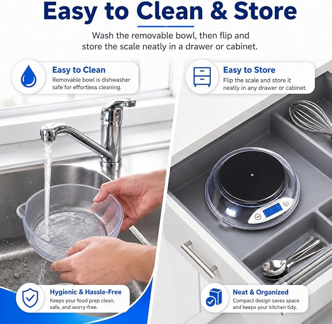 Smart Weigh Digital Kitchen Scale with Removable Bowl – 11lb/5kg Capacity, 0.1oz/1g Precision – High Accuracy Food Scale for Baking, Cooking & Meal Prep (Black)