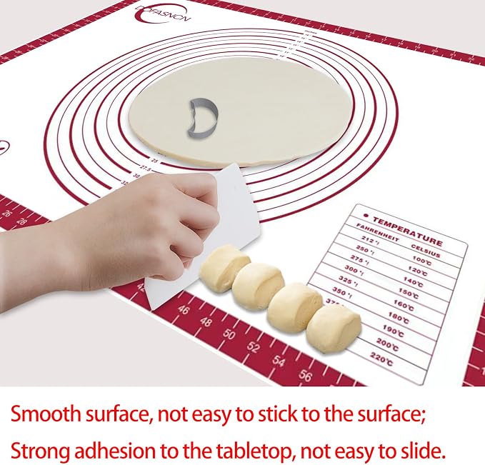Silicone Pastry Mat Dough Baking Bread Sourdough Fondant Pie Dough Pizza,Silicone Baking Mat Cookie Sheet for Kitchen Counter with Measurements 32x24" Red
