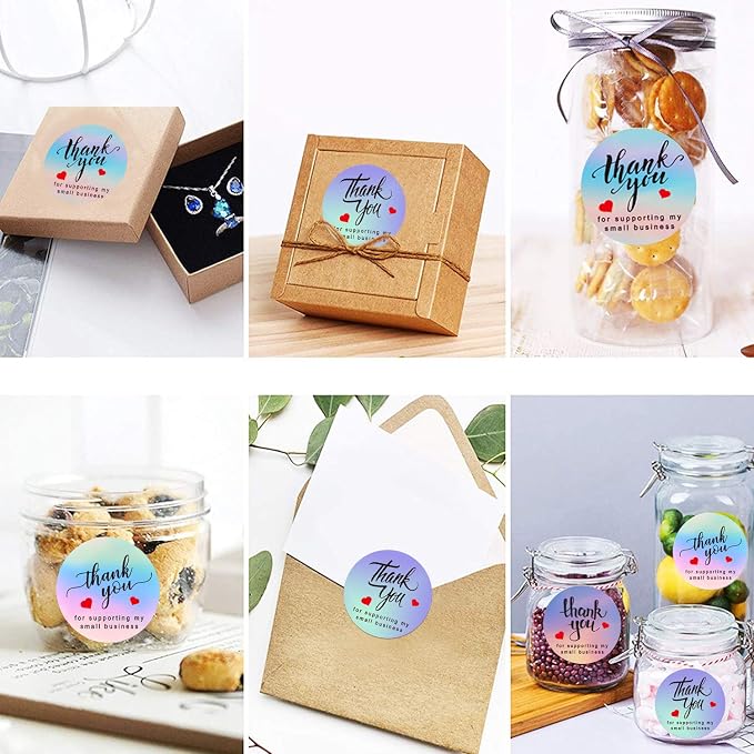 Thank You for Supporting My Small Business Stickers, 1.5 inch Holographic Labels Sticker for Bakeries, Crafters & Small Business Owners, 500 Labels Per Roll