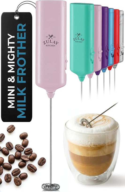 Mini & Mighty Milk Frother Wand – Powerful Handheld Coffee Frother, Battery Operated Drink Mixer – Compact Pocket Size – Detachable Whisk for Latte, Cappuccino, Matcha, Hot Chocolate