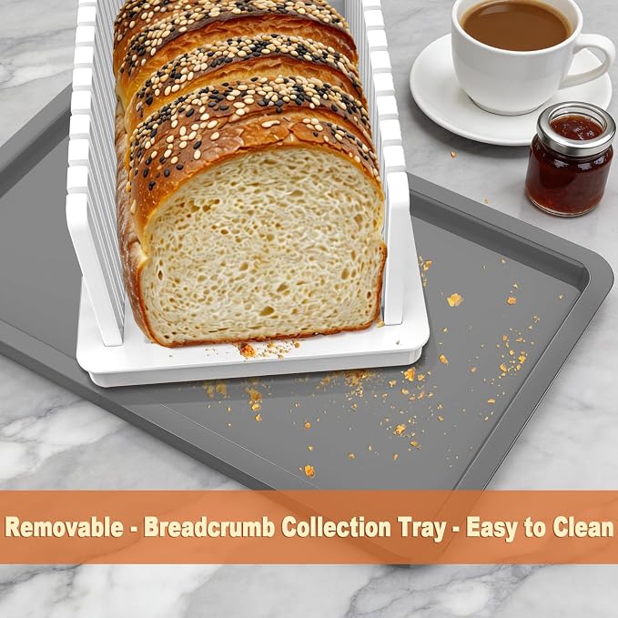 NIUXX Bread Slicer for Homemade Bread: Adjustable Bread Slicer with Crumb Tray - Even Slices - Bread Loaf Slicer for Sourdough, Sandwich, Loaves