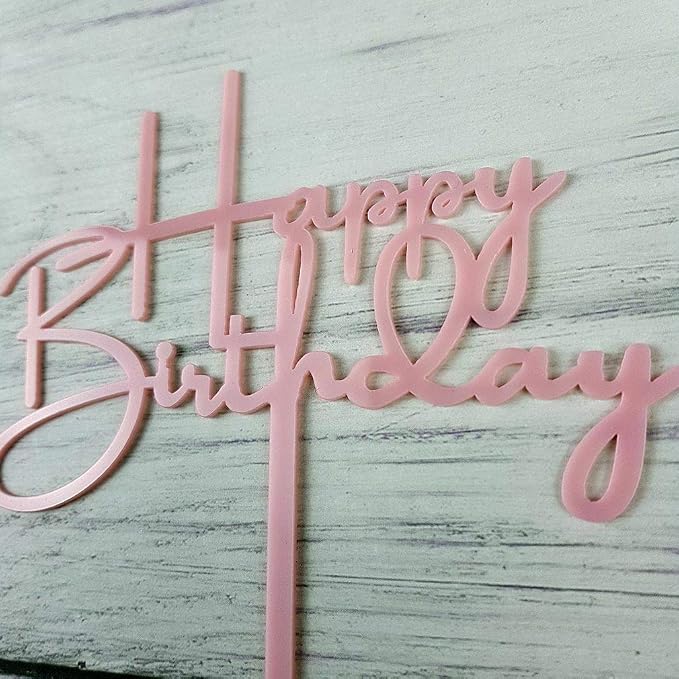 Happy Birthday Cake Topper for Birthday Party Decorations, Pink Acrylic