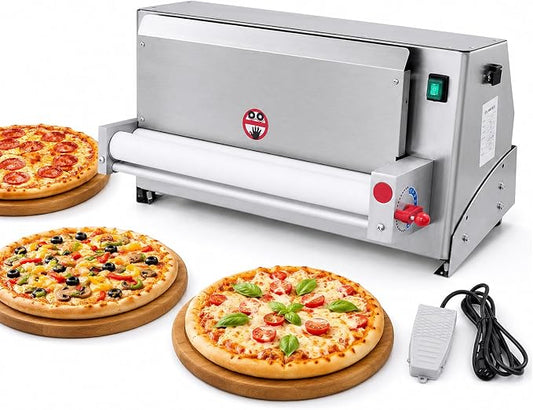 Commercial Pizza Dough Roller Machine, 450W Electric Dough Sheeter Machine Automatic Pastry Press Making Machine, 260 Portions/Hour, Adjustable 1-5.5mm Thickness for Pizza/Pasta/Bakery (3-18 in)