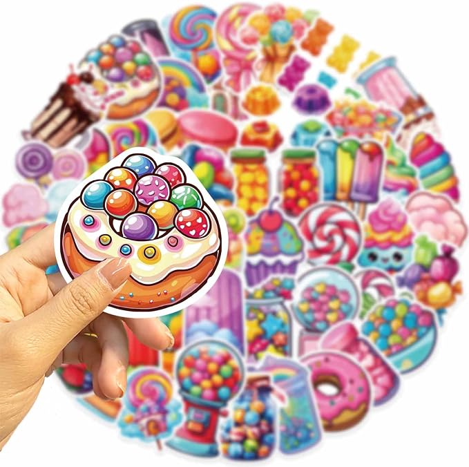 Cute Candies Lollipops Ice-Cream Cake Aesthetic Stickers, 50PCS Funny Sweets Aesthetic Waterproof Stickers for Water Bottles Laptop Journal Scrapbook, Sweet Snack Decals