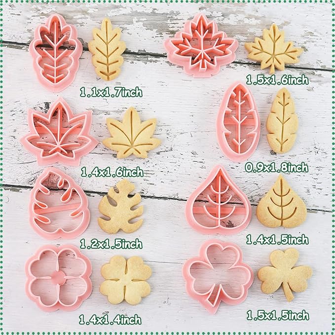 8pcs Mini Leaf Cookie Stamps, One-touch Molding 3d Raised Design Cookie Cutters, suitable for Tropic, Fall, Thanksgiving, Holiday & Party Treats Frosting Decoration (Leaf)
