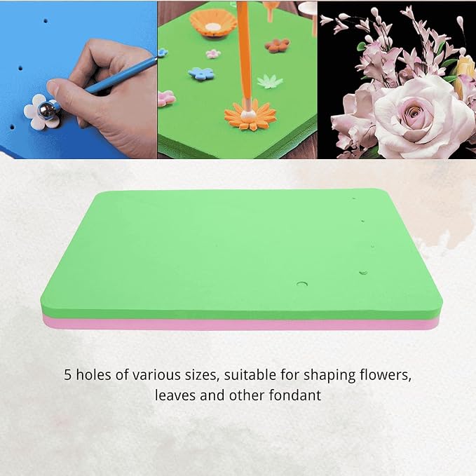 2 PCS Fondant Foam Pad with 5 Holes - Silicone Mat for Cake Decorating, Rolling Pin & Clay Tools, Perfect for Fondant, Gum and Air Dry Clay Crafts