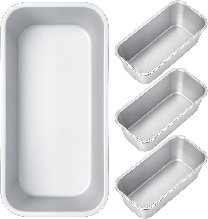 Patelai 4 Pack Small Loaf Pans for Baking Bread Non Stick Bread Pan Rectangle Baking Tray Toast Mold(Silver,7.87 x 3.78 Inch)