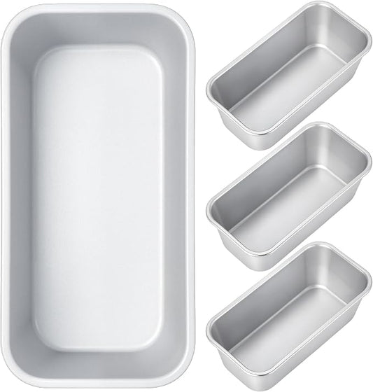 Patelai 4 Pack Small Loaf Pans for Baking Bread Non Stick Bread Pan Rectangle Baking Tray Toast Mold(Silver,7.87 x 3.78 Inch)