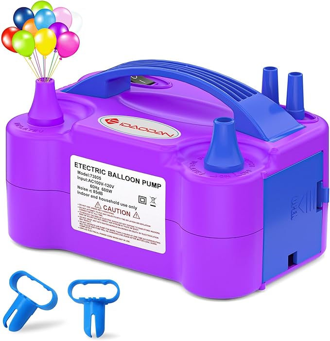 IDAODAN Electric Balloon Pump, Portable Electric Balloon Blower Machine Balloon Air Pump Dual Nozzle Rose Red 110V 600W Balloon Inflator for Party Decorations
