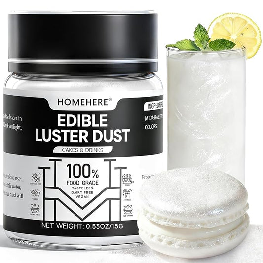 HomeHere Edible Luster Dust Food-Grade Glimmer Powder Glitter for Cake Decorating 15g, Edible Sprinkle Glitter for Cocktails Drinks Baking Candy Dessert Chocolate Vegan Tasteless