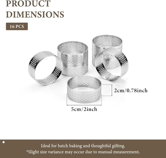 16Pack Tart Rings, 304 Stainless Steel 2 Inch Cookie Rings For Baking Small Pastry Rings Mousse Cake ring Heat-Resistant Crumpet Ring