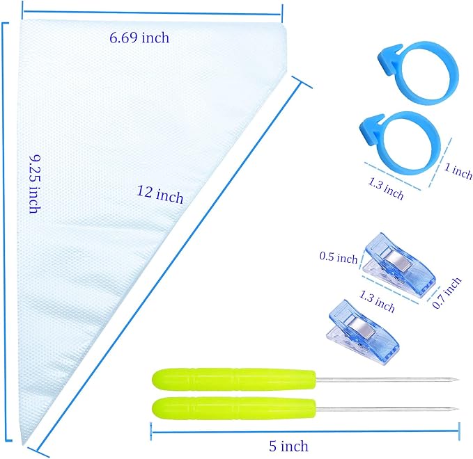 122Pieces Tipless Piping Bags - 100pcs Disposable Piping Pastry Bag for Royal Icing/Cookies Decorating - 10 Pastry Bag Ties,10 Clips &2 Scriber Needle - Best Cookie/Cake Decorating Tools (10 Inch)