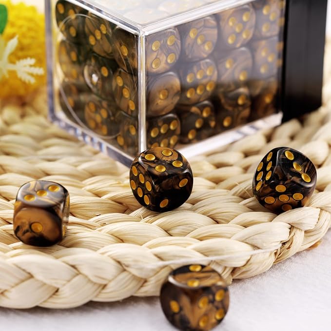 36 of Pack 12MM 6 Sided Dice Set,Two Colours D6 Game Dice Set, 6 Sided Standard Dices for Yahtzee, Bunco,with Portable Plastic Box(Golden+Black)