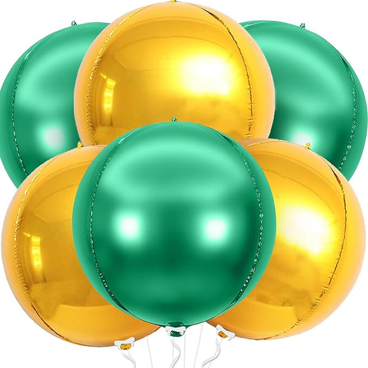KatchOn, Green and Gold Foil Balloons – 22 Inch, Pack of 6 | Gold Mylar Balloons for St. Patricks Day Decorations | Graduation, Mardi Gras, Fiesta Party Football, Jungle, Safari Party Decorations