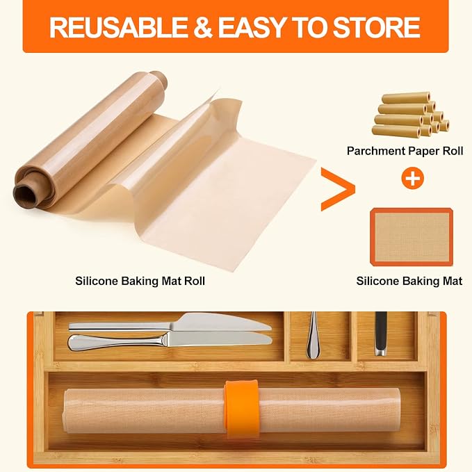 Silicone Baking Mat Roll -12IN x 10FT Non Stick Heat Resistant Food Grade Baking Mats, No Slip Reusable Freeze Dryer Mat,Pastry Mat,Countertop Protector Mat, Washable Oil-Proof Refrigerator Liners