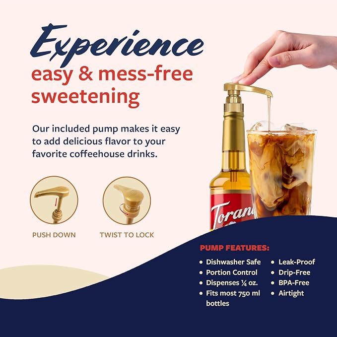 Torani Coffee Syrup, Salted Honey Butter Syrup, Flavoring for Drinks and Desserts, Glass Bottle with Pump Included, 25.4 Fl Oz
