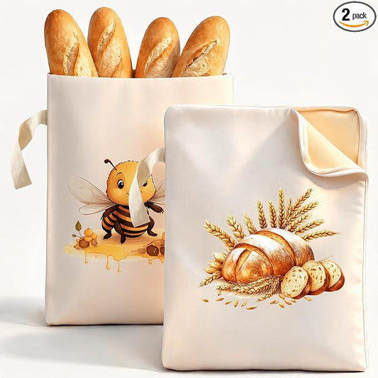 Reusable Beeswax Bread Bags for Homemade Bread Sourdough 2 Pack, 13"x17" Eco-Friendly, Natural Organic Cotton Sourdough Bag with L-shaped Zipper for Easy Loading and Cleaning