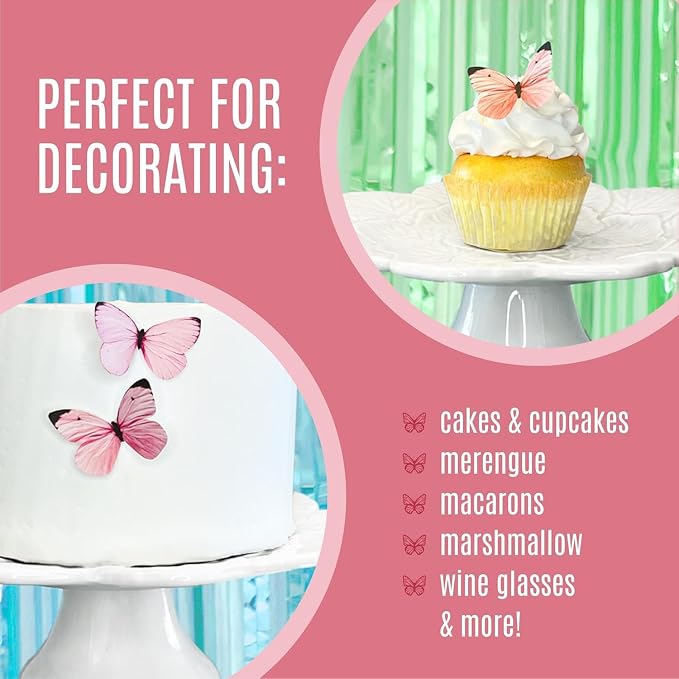 Sugar Robot Edible Butterflies for Cake Decorating - 32 Small Pastel Pink Butterfly Cake Toppers and Cupcake Toppers - Decoration Made in the USA - Premium Crafted (Pink 32)
