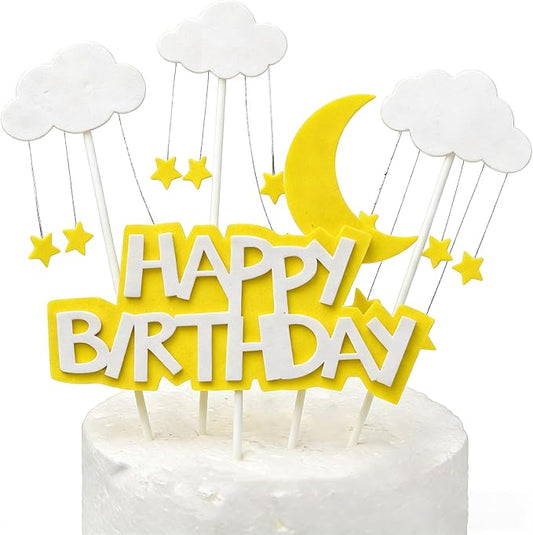 Acrylic Happy Birthday Cake Topper Durable Reusable Perfect for Birthday Cakes, Cupcakes, Dessert Tables Ideal for Kids Adults Birthday Celebrants (Yellow)