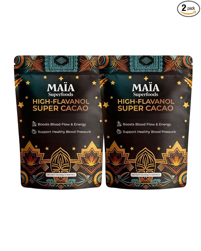Maia Ceremonial Cacao | Super Cacao | High Flavanols | Supports Healthy Blood Pressure, Cardiovascular Wellness | Theobromine | 30 Servings (Pack Of 2)