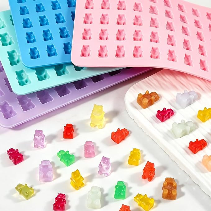 CAKETIME Gummy Bear Mold Silicone, Bear Snack Molds Gummies Trays Molds with Dropper for Candy Chocolate, 4Pcs Medium & Mini