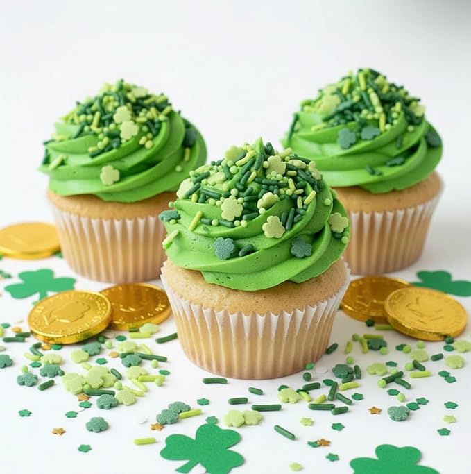 Manvscakes, Shamrock Sprinkles for Baking, Green Cake Decorations, Natural Colors, No Artificial Dyes, St. Patrick’s Day Clover, Nut and Gluten Free, 3oz