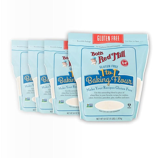 Bob's Red Mill Gluten Free 1 to 1 Baking Flour, 64oz (Pack of 4) - Gluten Free, Non GMO, Vegan, Kosher