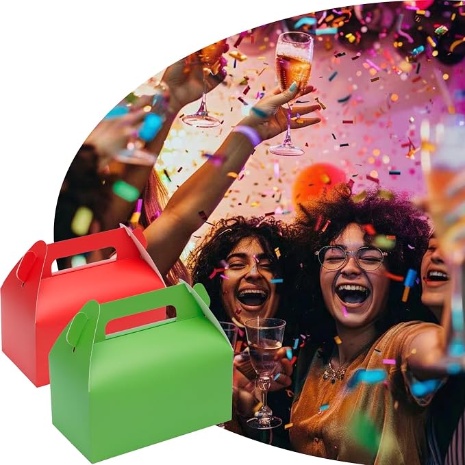 UnicoPak 30 Pack Green Party Favor Bag Boxes, Gable Gift Boxes for Candies Treats Goodies Cookies, Ideal for Green Party Favors, Themed Birthday Party, Valentine's Day, 6.5x3.5x3.5 Inches