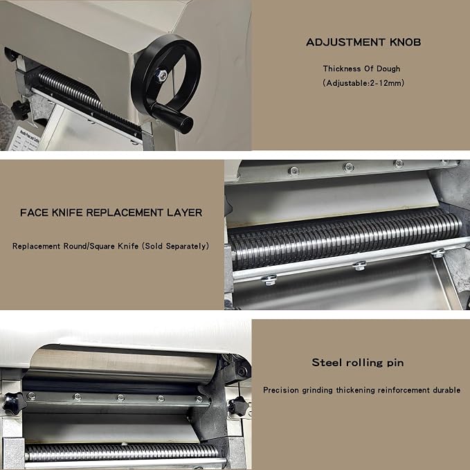 3-in-1 Commercial Pasta Maker with Dough Sheeter,Noddle Cutter & Dough Pressing Machine,Kneader,Noddle Cutter Dough Pressing Machine Suitable For Making Pizza,Noodles (3mm Noodle Knife)