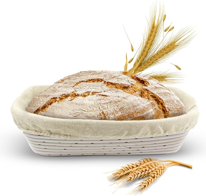 Vollum Banneton Bread Proofing Basket & Liner – Handmade Rustic Sourdough Bread Baking Supplies, Brotform, Sour Dough Tools, Gifts for Bakers - Rectangular - 12.25 x 6 x 3.5"H