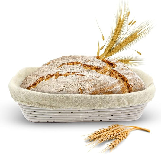 Vollum Banneton Bread Proofing Basket & Liner – Handmade Rustic Sourdough Bread Baking Supplies, Brotform, Sour Dough Tools, Gifts for Bakers - Rectangular - 12.25 x 6 x 3.5"H