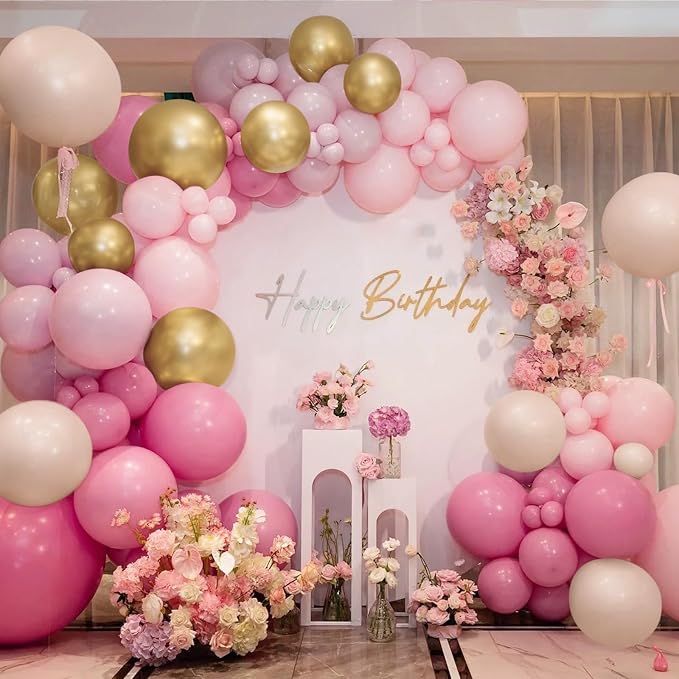 Mebay Dusty Blush Pink Nude Gold Balloon Arch Kit, 166Pcs Retro Pink Nude Metallic Gold and Macaron Light Pink Balloons for Bridal Baby Shower Girls Boho Birthday Wedding Decorations Supplies